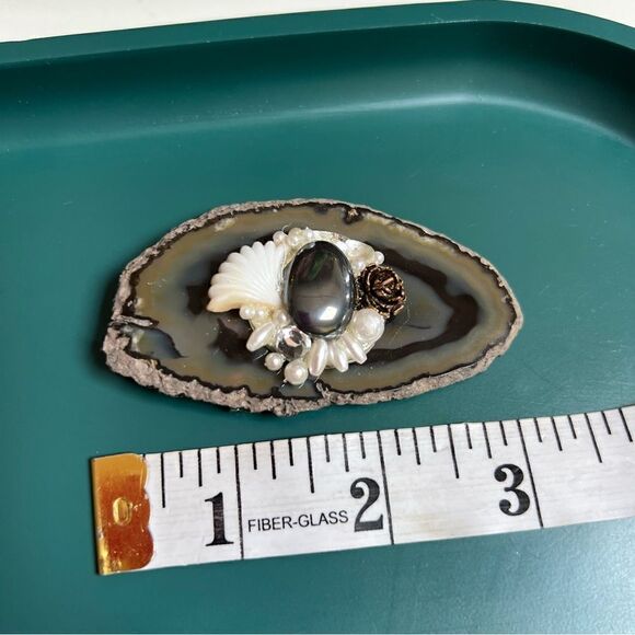 Whimsical Handmade One of a Kind Vintage XL Natural Stone Geode 2 Pc Brooch Lot - Picture 5 of 5